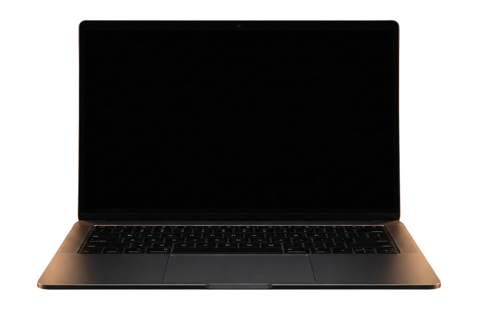 Notebook com acabamento escuro e detalhes em cobre