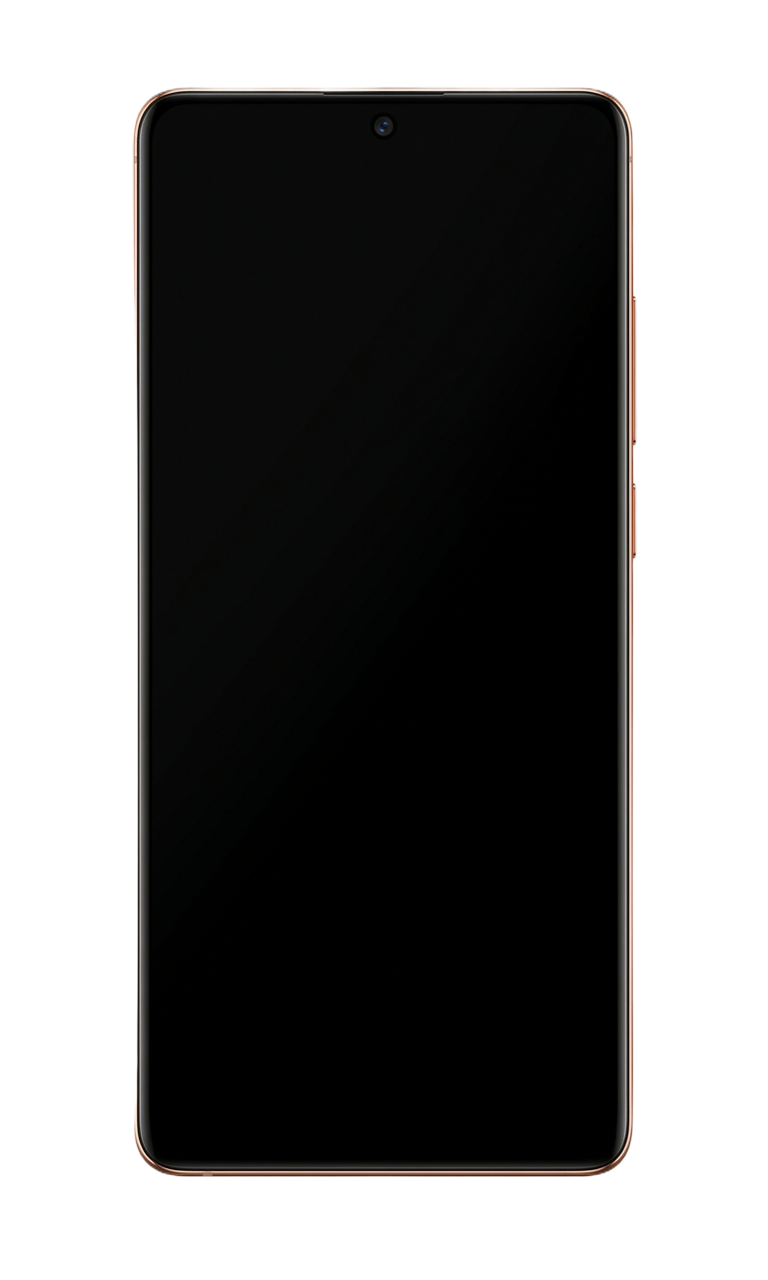 Celular com acabamento escuro e detalhes em cobre